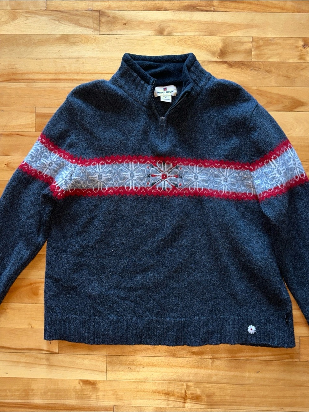 Woolrich 100% Lambswool Fair Isle 1/4 Zip Sweater Womens XL Fleece Lined